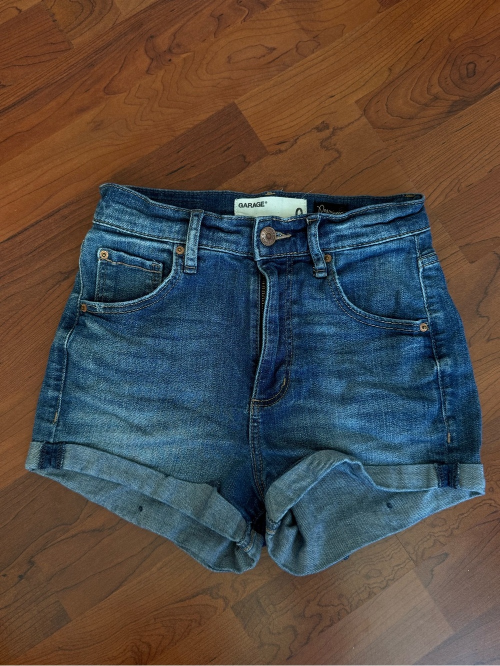 Garage Women's Mid-Blue High-Rise Rolled Hem Jean Shorts